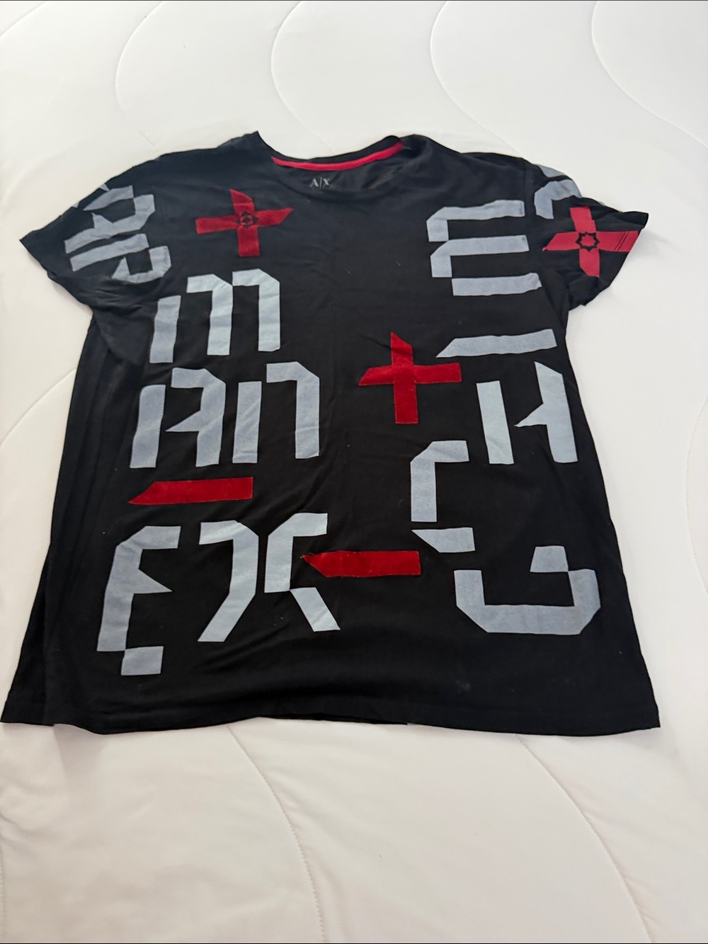 A/X Armani Exchange Black Short-Sleeve Graphic Tee with Red and Gray Print